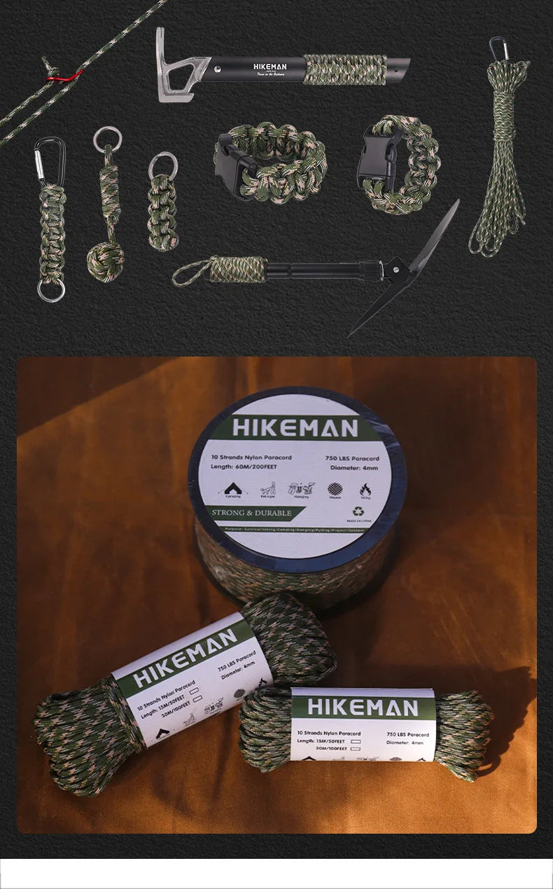 10-Core 750 LBS Paracord 15 M Dia.4mm Reflective Nylon Paracord DIY Rope Outdoor Camping Tent Accessories