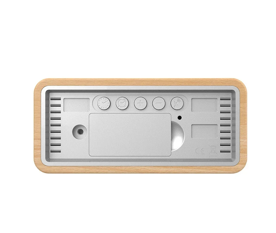 Wireless Indoor & Outdoor Weather Station with Wooden Alarm Clock, Digital Thermometer & Hygrometer, Remote Sensor