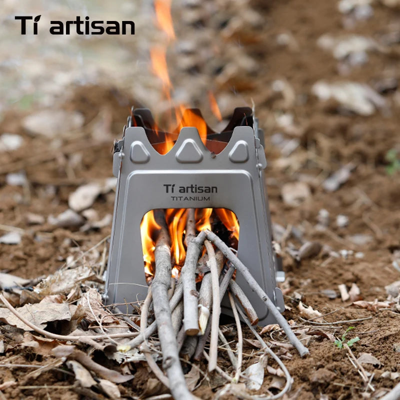 Tiartisan Titanium Outdoor Foldable Wood Stove Hiking Picnic Ultralight Portable Fire Burner Stove Multi-purpose Camping gear