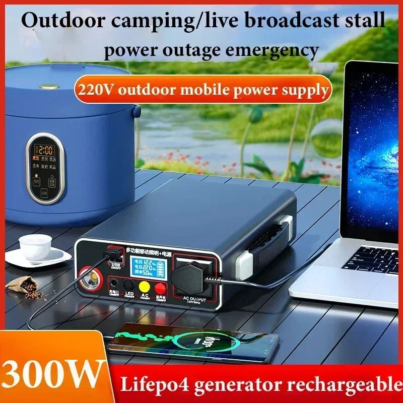 NEW 300W Portable Power Station 220V Solar Generator Outdoor Camping Emergency Mobile Power Bank 90000mAh LiFePO4 Backup Battery