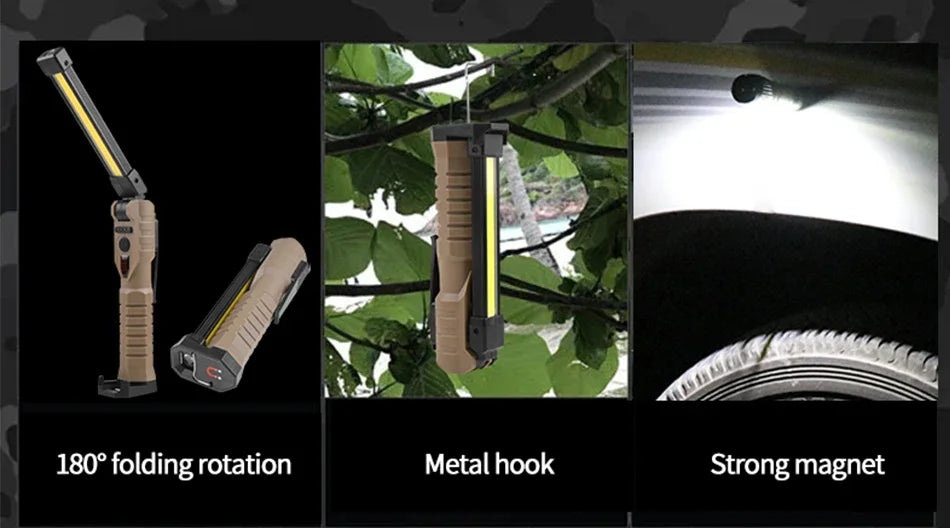 Rechargeable LED Work Light & Camping Flashlight with Red Light Modes – Waterproof Power Bank Utility Lamp