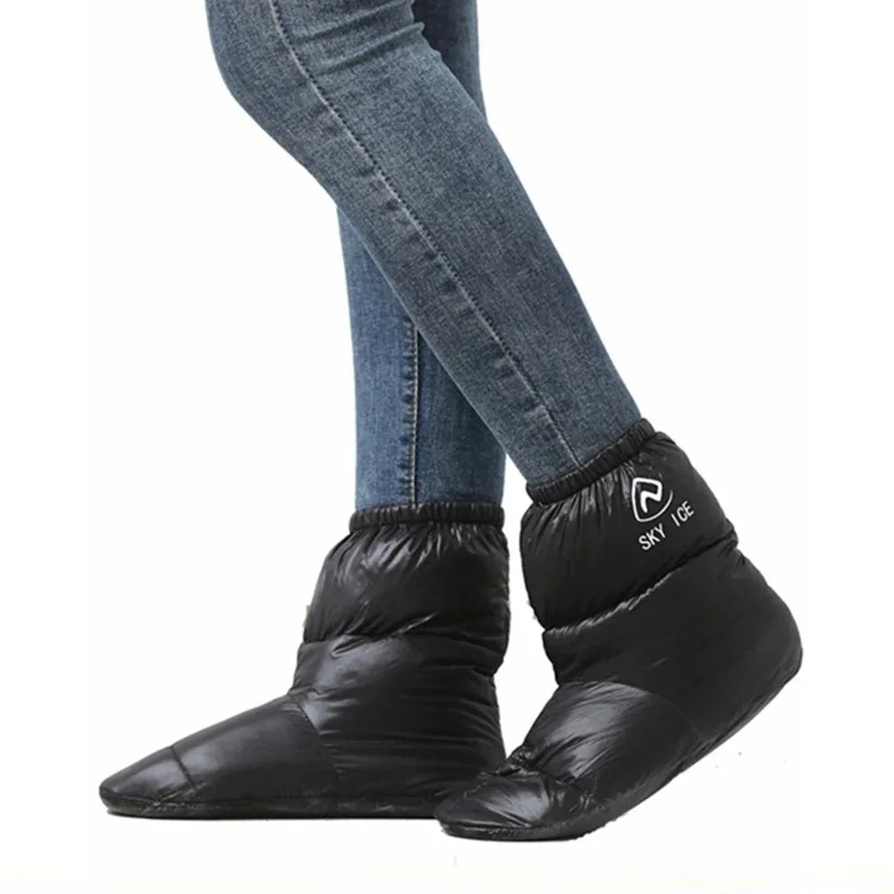 Winter Thermal Down Camping Booties – Warm Sleeping Bag Slippers for Men & Women | BasicSurvivalGear.com