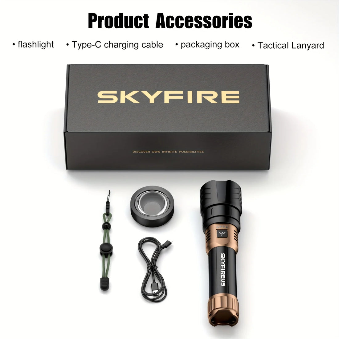 Skyfireus High-Lumens Rechargeable LED Flashlight with Ignition Lens