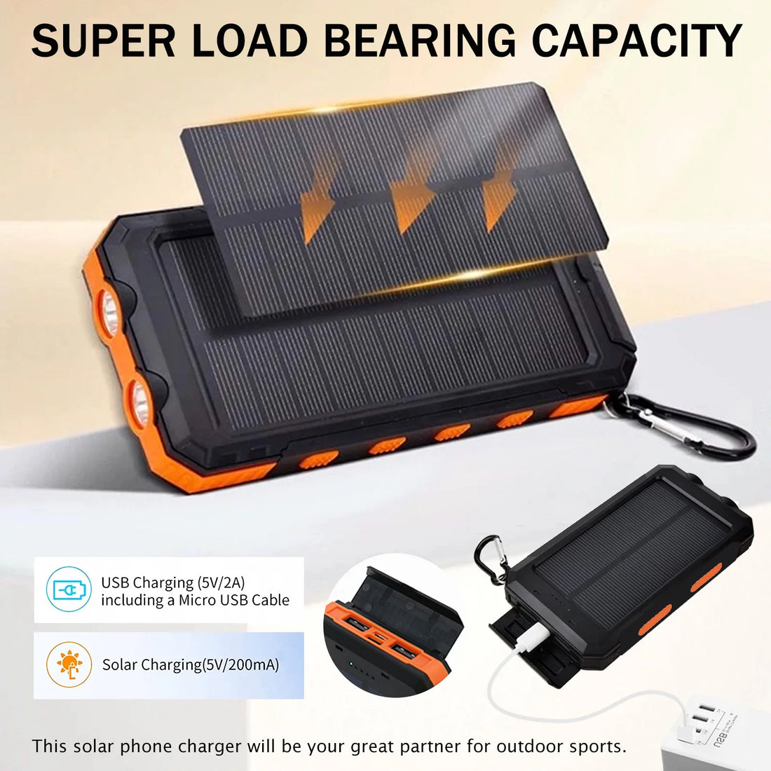 20000mAh Solar Power Bank – Waterproof Portable Solar Charger