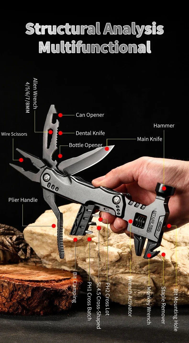 New Multifunctional Wrench Hammer Knife Pliers Outdoor Camping Survival Tool Labor Saving Tool Stainless Steel Multi - tool Knife - BSG