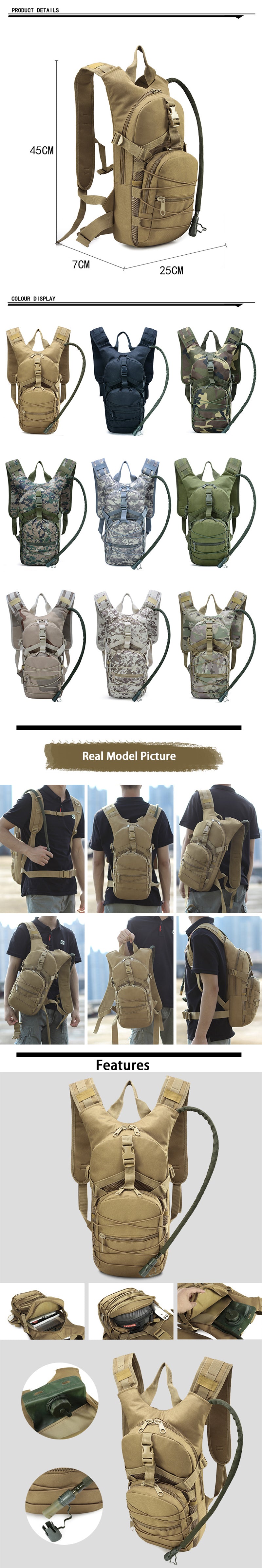 Lightweight Tactical Hydration Backpack – Nylon Survival Daypack (20–35L)