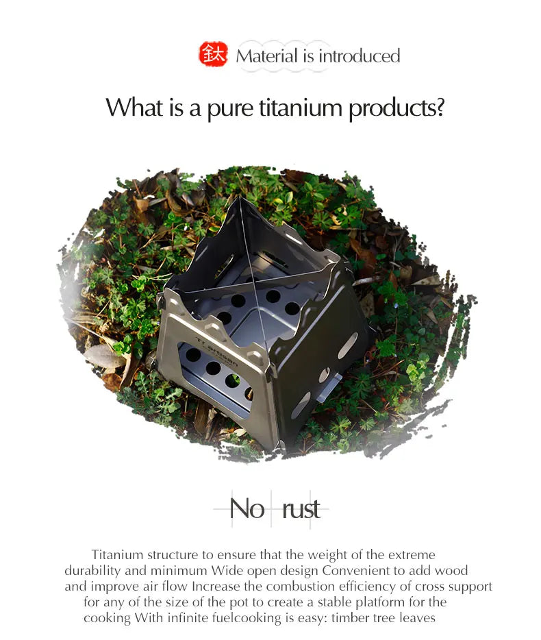 Tiartisan Titanium Outdoor Foldable Wood Stove Hiking Picnic Ultralight Portable Fire Burner Stove Multi-purpose Camping gear