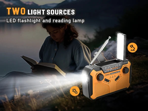 3000mAh Portable Emergency Solar Power Radio Hand Crank Charging AM/FM Weather Radio Led Reading Flashlight Bank Phone Charger