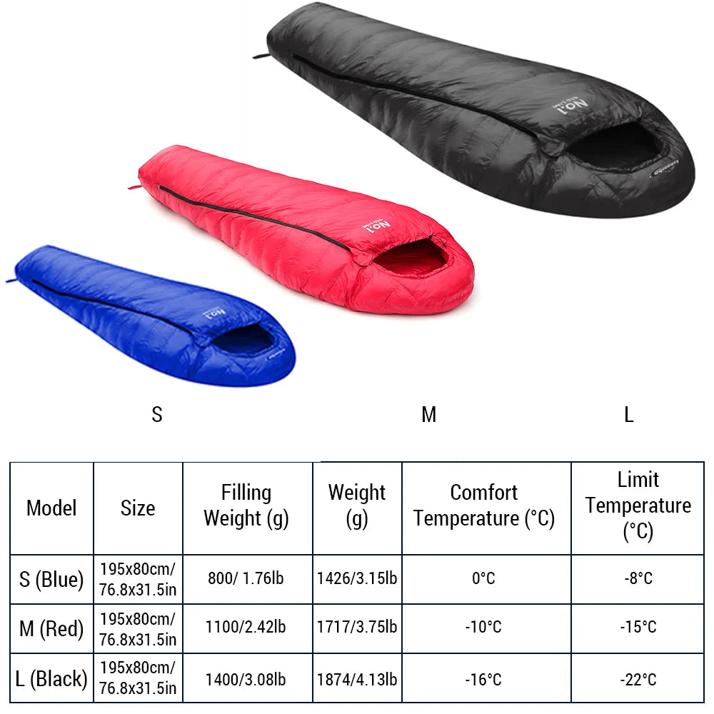 Winter Sleeping Bags For Adults Cold Weather 0~-22 Degree Down Sleeping Bag for Outdoor Champing Hiking Mummy Bag