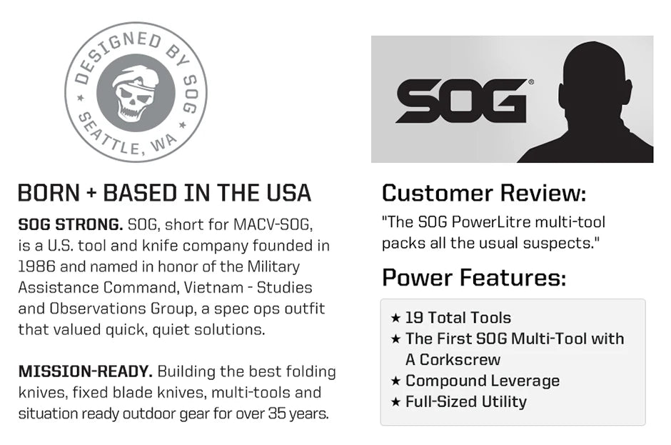 SOG 19 in 1 PowerLitre Folding Pliers Knife EDC Mini Multi - Tools Pocket Scissor Portable Outdoor Survival Multitools PL1001 - CP - BSG