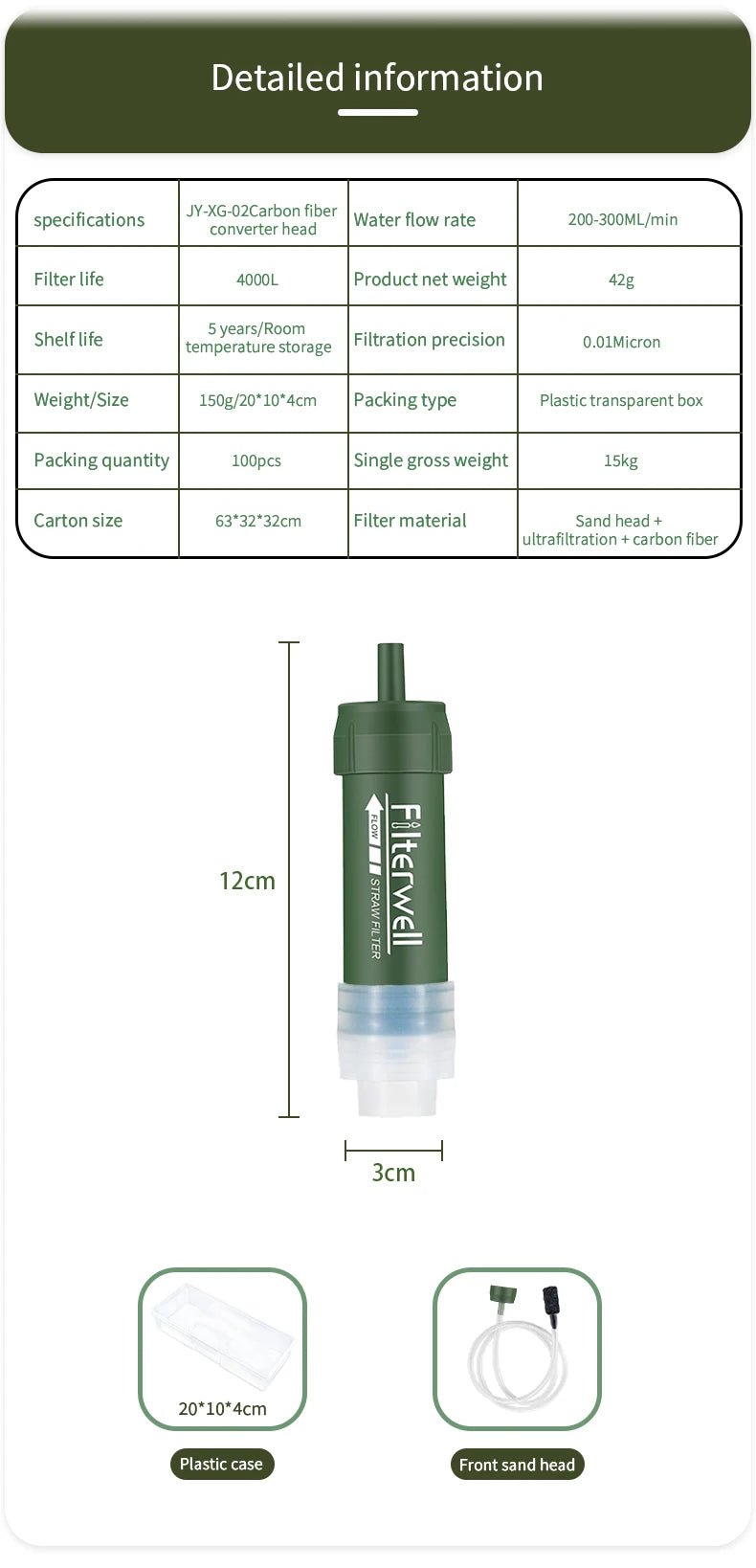 Mini Emergency Survival Water Filter Straw Portable Osmose Life Straw for Camping Personal Water Purification - BSG