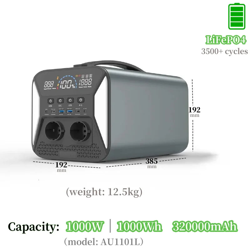 LiFePO4 Portable Power Station – 200W to 2600W Outdoor Emergency Generator