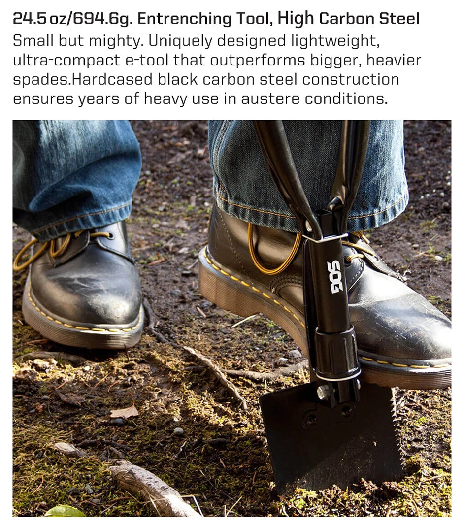 SOG Folding Shovel, Outdoor Camping Supplies, 18.25 Inch Folding Survival Shovel with Saw Edge and Tactical Shovel Carry Case