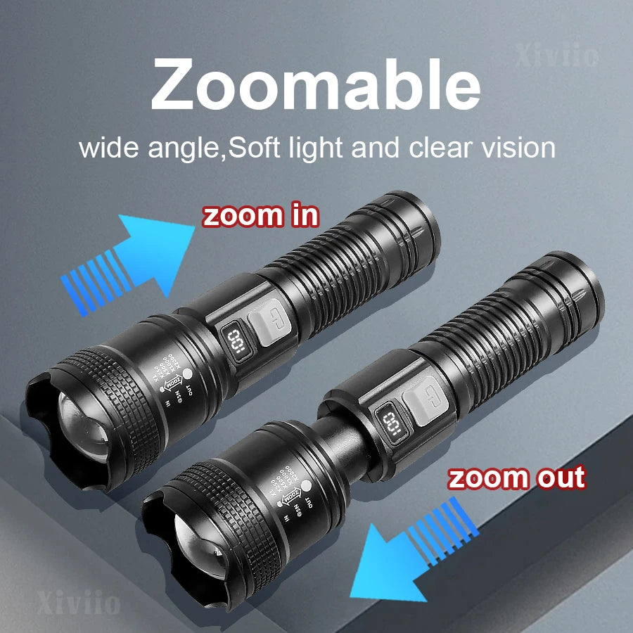 High-Power Rechargeable LED Tactical Flashlight – 3000m Long-Range, IPX6 Waterproof, 3600mAh Power Bank (Model SDT05) | BasicSurvivalGear.com