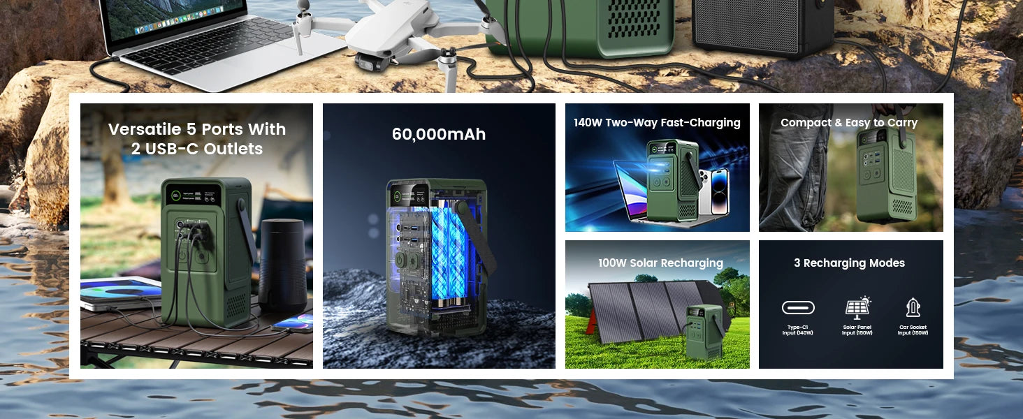 CTOLITY AP200L 192WH Portable Power Station PowerBank 200W 60000mAh LiFePo4 Batteries Solar Generator Camping Backup Power