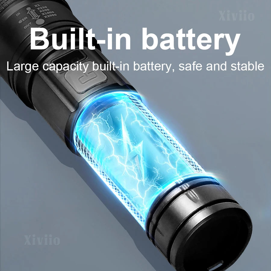 Linterna táctica LED recargable de alta potencia: alcance de 3000 m, resistencia al agua IPX6, batería externa de 3600 mAh (modelo SDT05) | BasicSurvivalGear.com