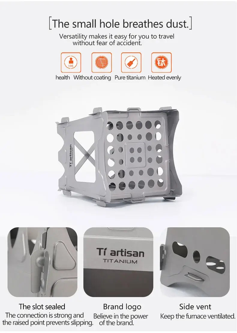 Tiartisan Titanium Outdoor Foldable Wood Stove Hiking Picnic Ultralight Portable Fire Burner Stove Multi-purpose Camping gear