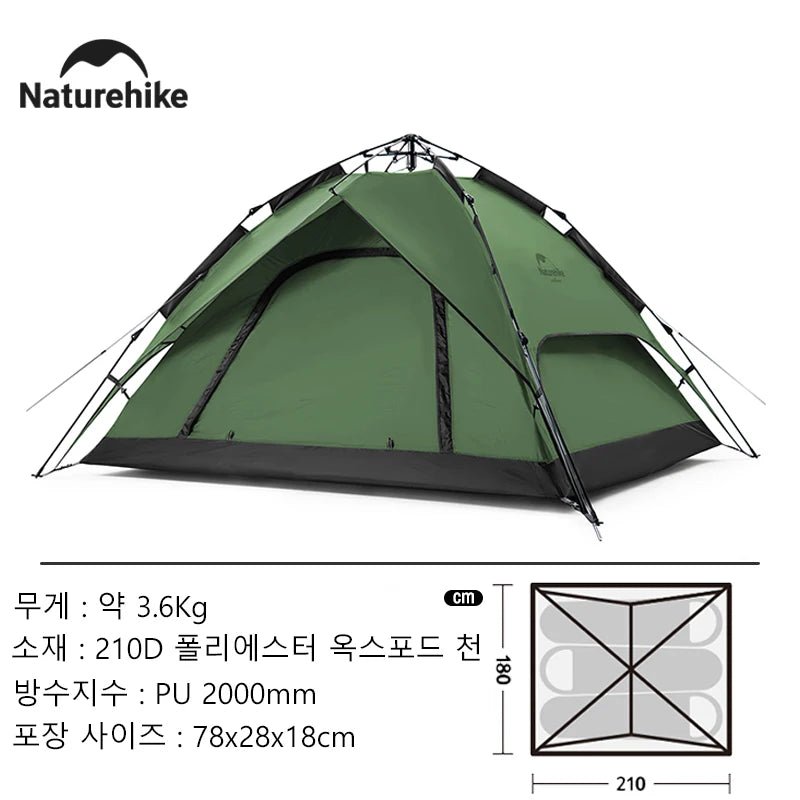 Naturehike Camping Automatic Tent One Touch Waterproof Roof Top Tents Double Door 3 Person Tent Outdoor Beach Fish Shelter Tent - BSG