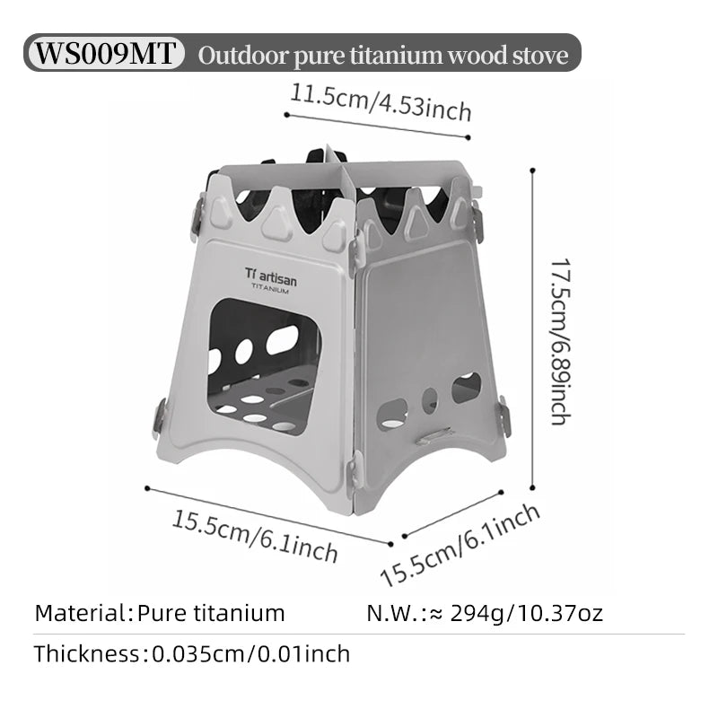 Tiartisan Titanium Outdoor Foldable Wood Stove Hiking Picnic Ultralight Portable Fire Burner Stove Multi-purpose Camping gear
