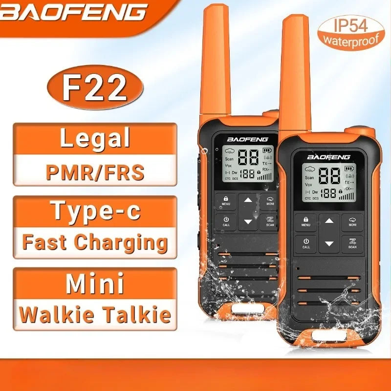 Baofeng FR22 Walkie-talkie PMR/FRS Outdoor Waterproof Radios TYPE-C Cable One Pair of Radios Orange Two Sets of Walkie Talkie