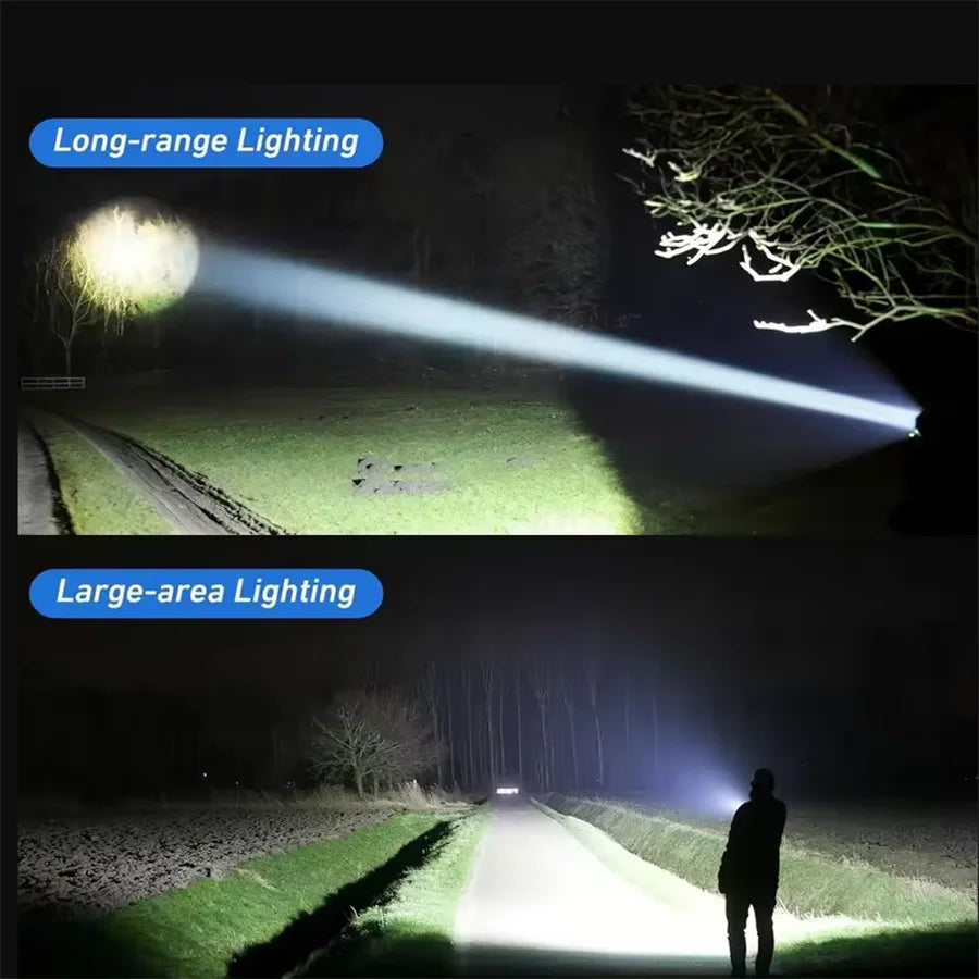 High-Power Rechargeable LED Tactical Flashlight – 3000m Long-Range, IPX6 Waterproof, 3600mAh Power Bank (Model SDT05) | BasicSurvivalGear.com