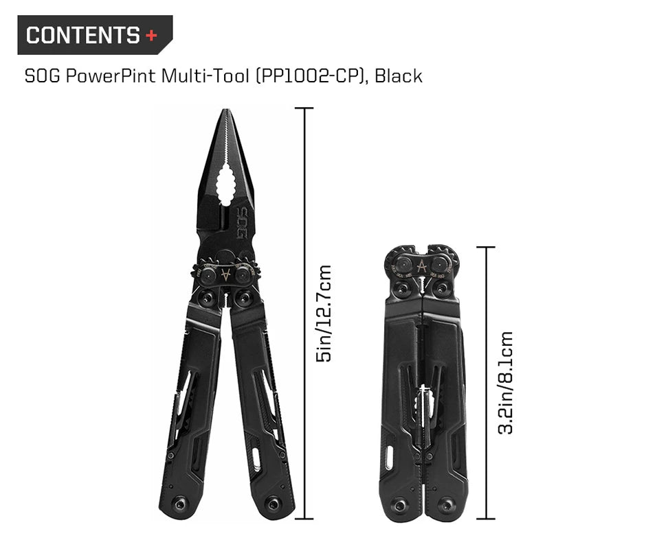 SOG PowerPint 18 - in - 1 Tactical Multi - Tool with Folding Pliers & Knife - EDC Pocket Gear for Outdoor, Hiking, Camping Survival - BSG