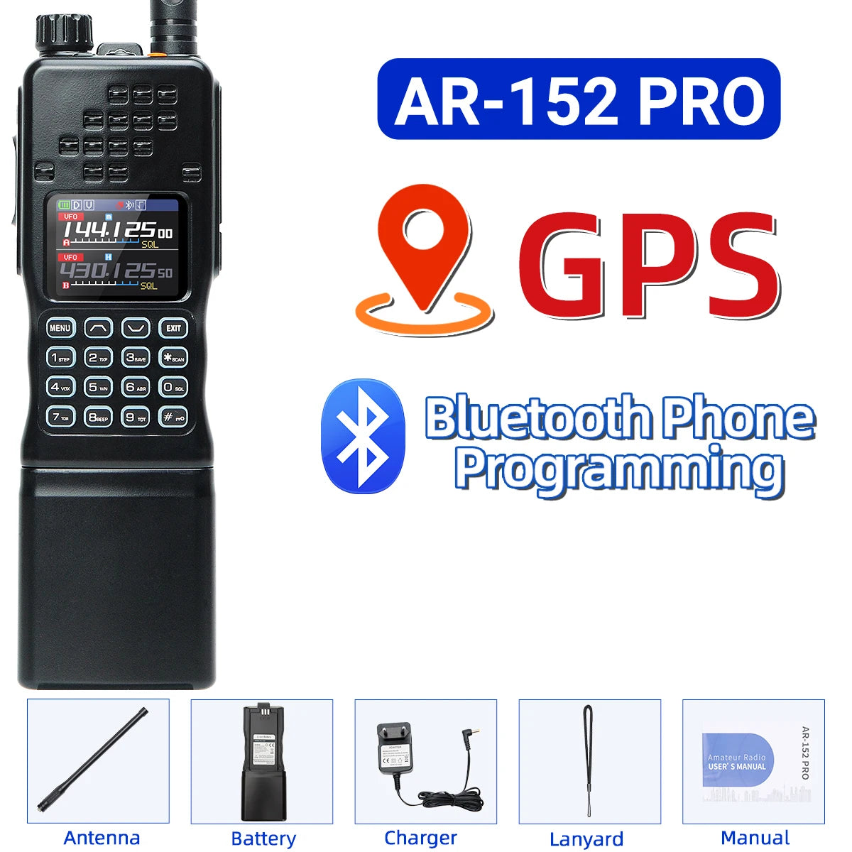 Walkie-talkie Baofeng AR-152 de 15 W, potente radio bidireccional CB, batería de 12000 mAh, transceptor táctico de largo alcance AN PRC-152 de doble banda