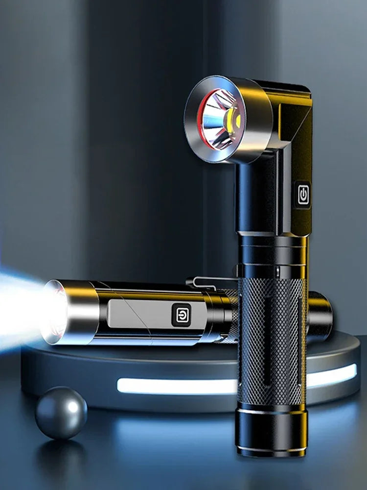 LED Flashlight USB Rechargeable Magnetic Work Light Camping Emergency Torch WaterproofAuto Repair Outdoor Tactical Super Bright