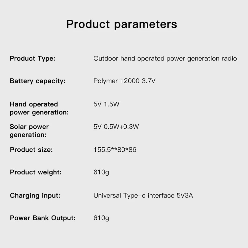 Radio meteorológica de emergencia NOAA de 12000 mAh: energía solar/manivela, linterna, lámpara de lectura y banco de energía