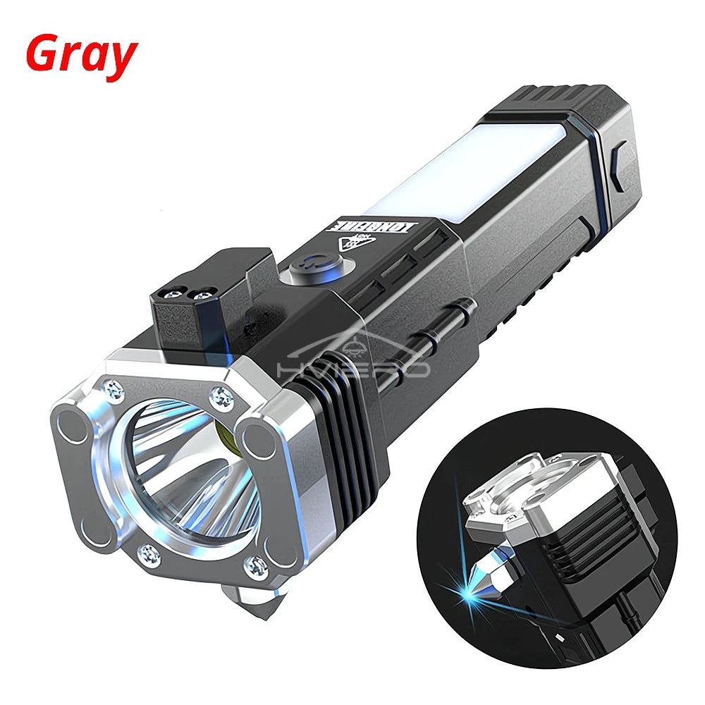 Rechargeable Vehicle Emergency Flashlight with Safety Hammer & Power Bank – Waterproof LED Survival Light