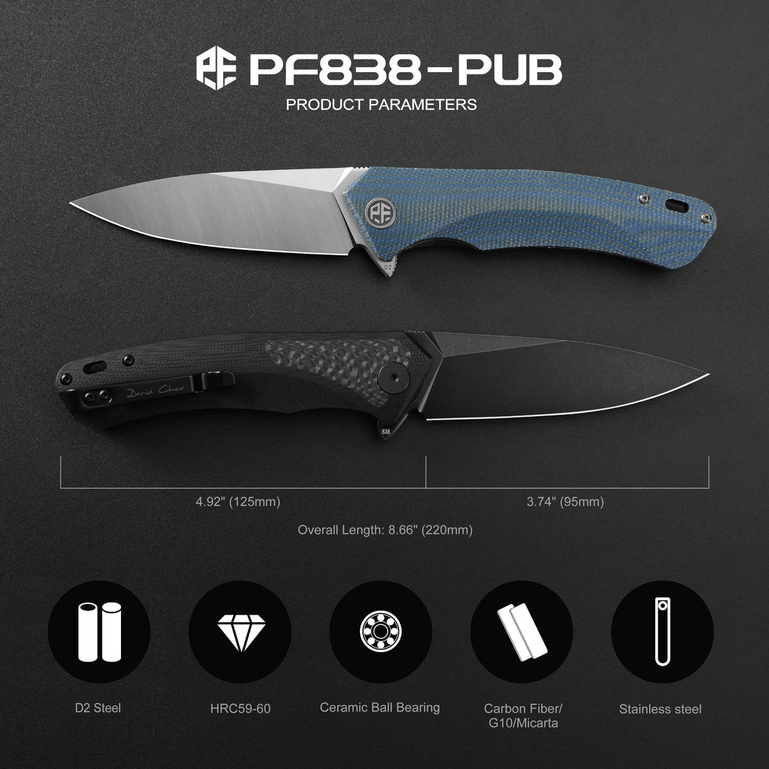Petrified Fish PF838 Folding Knife Jackknife D2 Steel Outdoor Camping Hunting Hiking EDC Tool Ball Bearing G10 Handle Knives - BSG
