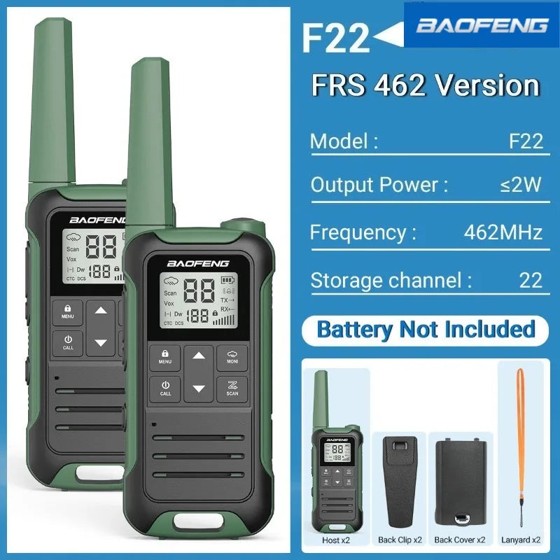 Baofeng FR22 Walkie-talkie PMR/FRS Outdoor Waterproof Radios TYPE-C Cable One Pair of Radios Orange Two Sets of Walkie Talkie