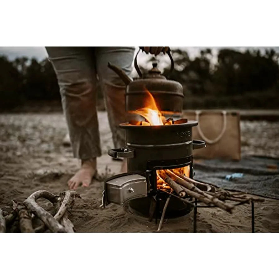 Estufa cohete de leña de primera calidad para mochileros, senderismo, autocaravanas y supervivencia, kit de estufa de barril aislada para acampar al aire libre con