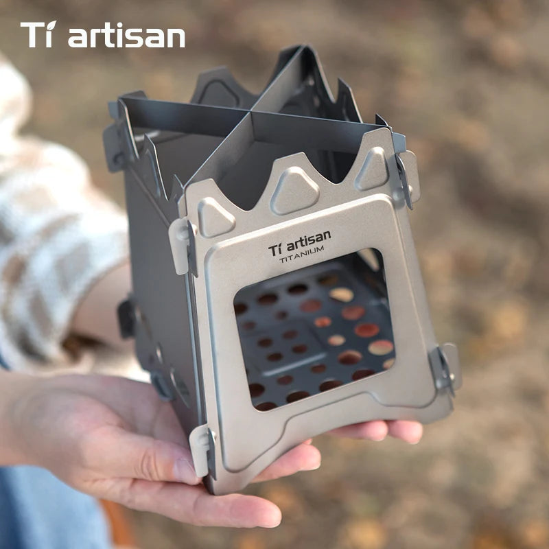 Tiartisan Titanium Outdoor Foldable Wood Stove Hiking Picnic Ultralight Portable Fire Burner Stove Multi-purpose Camping gear