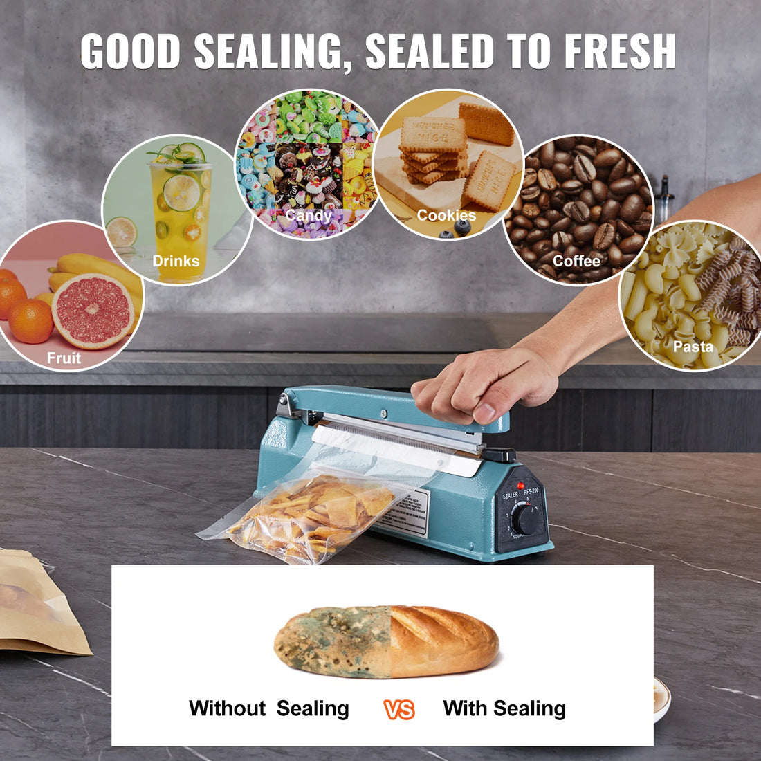 SucceBuy 8/12in Impulse Shrink Wrap Sealer Manual Heat Poly Bag Sealing Machine with Adjustable Mode for Plastic Mylar PP Bags - BSG