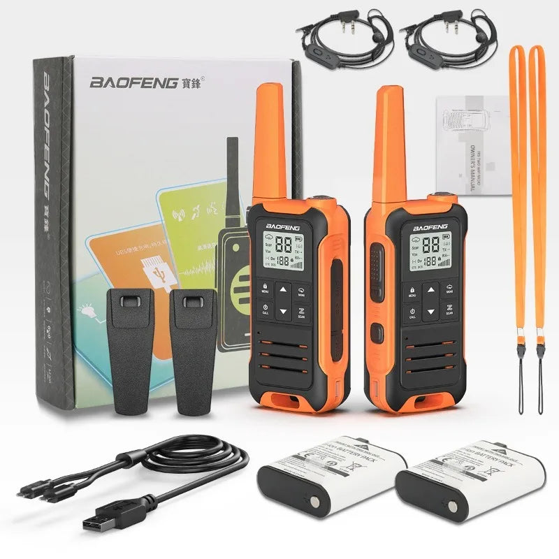 Baofeng FR22 Walkie-talkie PMR/FRS Outdoor Waterproof Radios TYPE-C Cable One Pair of Radios Orange Two Sets of Walkie Talkie