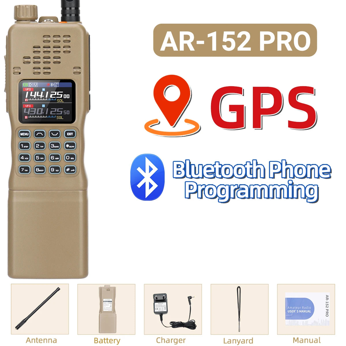 Walkie-talkie Baofeng AR-152 de 15 W, potente radio bidireccional CB, batería de 12000 mAh, transceptor táctico de largo alcance AN PRC-152 de doble banda