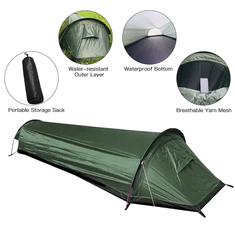 Backpacking Tent Outdoor Hiking Camping Sleeping Bag Tent Waterproof Lightweight Single Person Tent - BSG