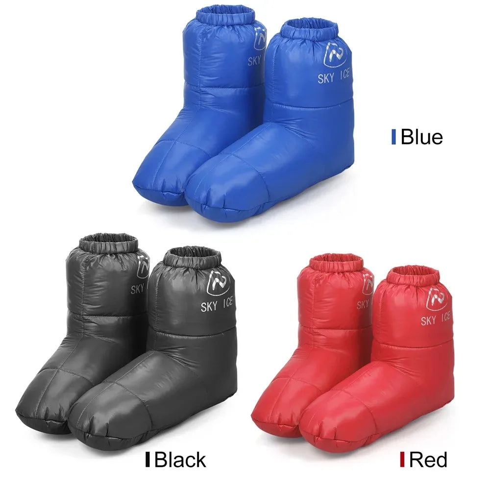 Winter Thermal Down Camping Booties – Warm Sleeping Bag Slippers for Men & Women | BasicSurvivalGear.com