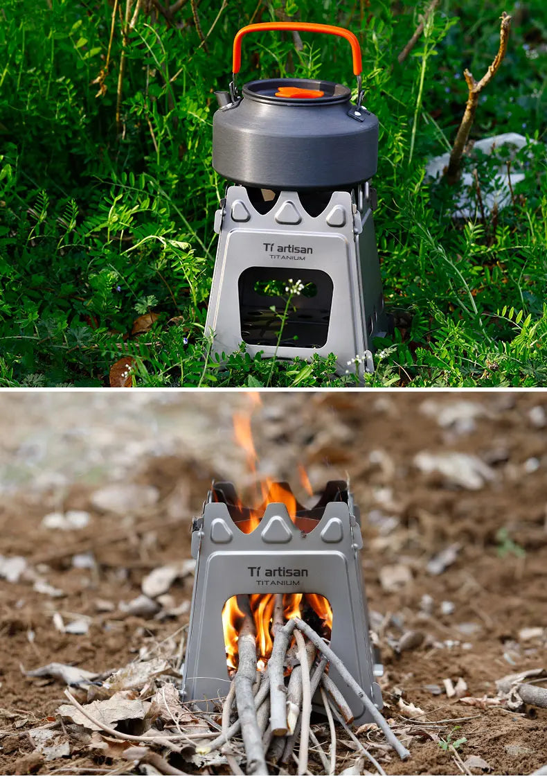 Tiartisan Titanium Outdoor Foldable Wood Stove Hiking Picnic Ultralight Portable Fire Burner Stove Multi-purpose Camping gear