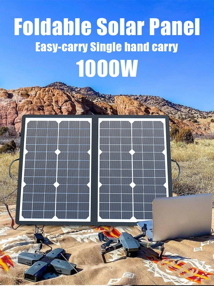 1000W Solar Panel Kit Complete Camping Foldable Solar Power Station Portable Generator Charger 18V for Car Boat Caravan Camp
