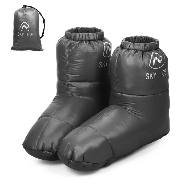 Winter Thermal Down Camping Booties – Warm Sleeping Bag Slippers for Men & Women | BasicSurvivalGear.com