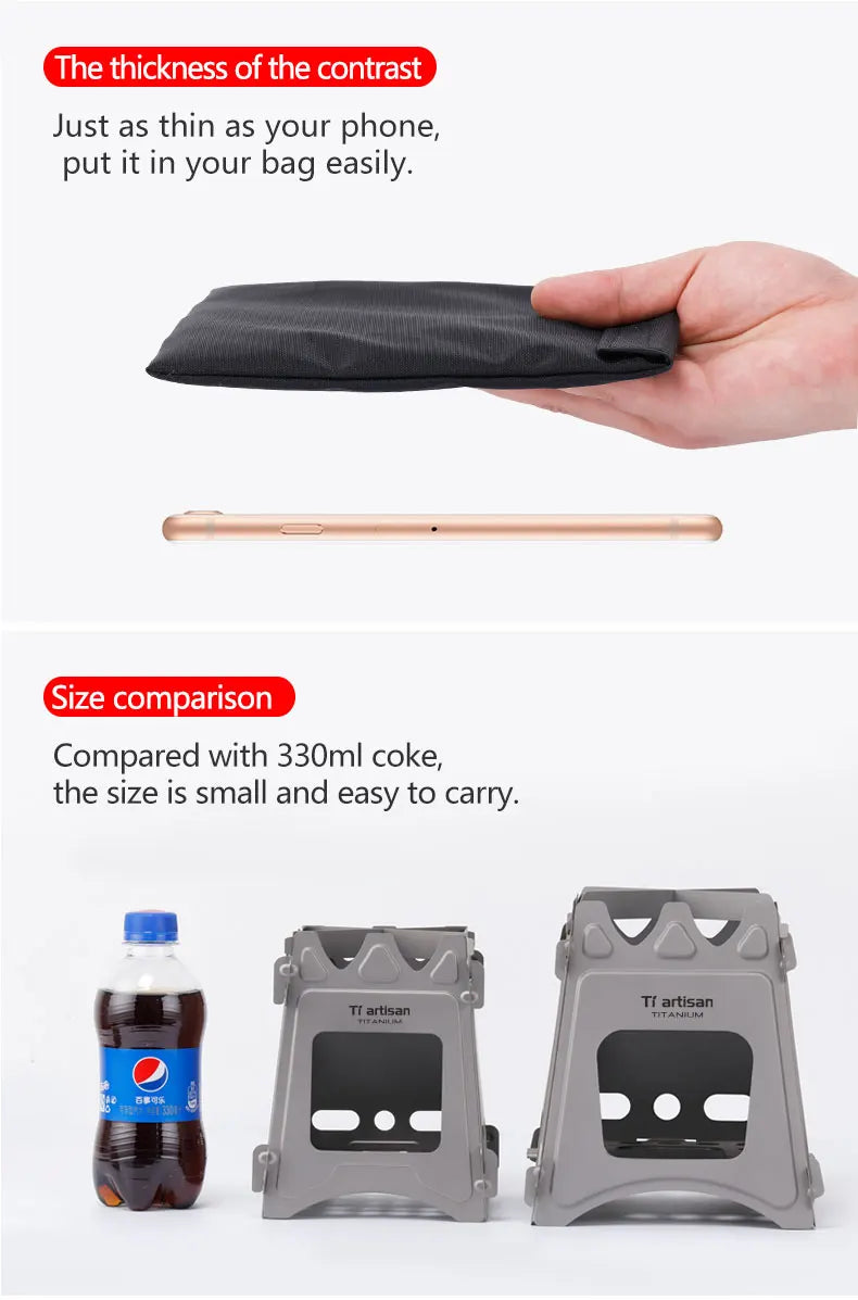 Tiartisan Titanium Outdoor Foldable Wood Stove Hiking Picnic Ultralight Portable Fire Burner Stove Multi-purpose Camping gear