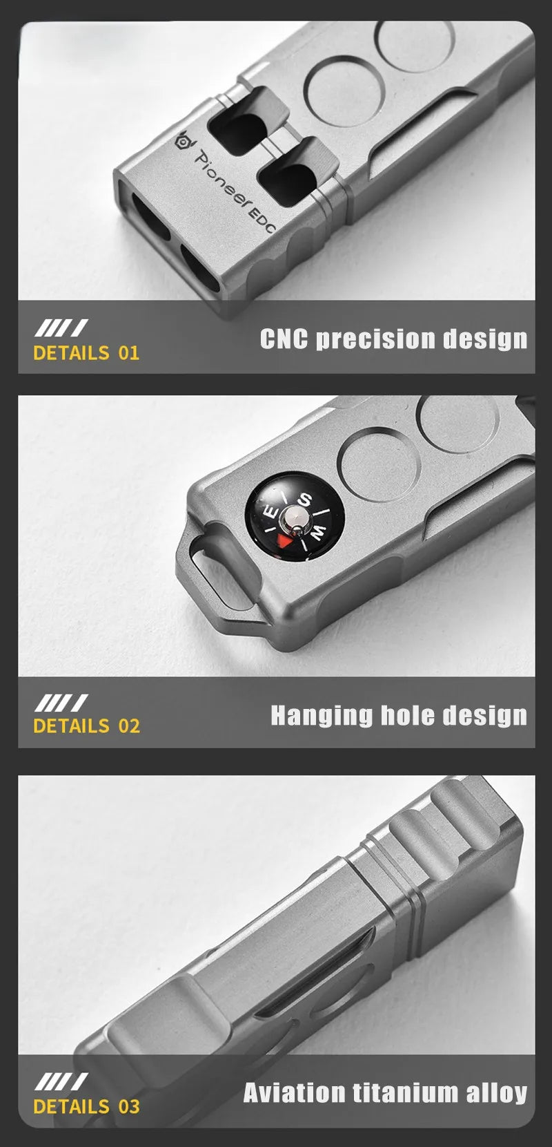 Titanium Alloy Compass Survival Whistle -High Decibel Dual Frequency Emergency Whistle for Outdoor Camping, Hiking &Rescue Tools