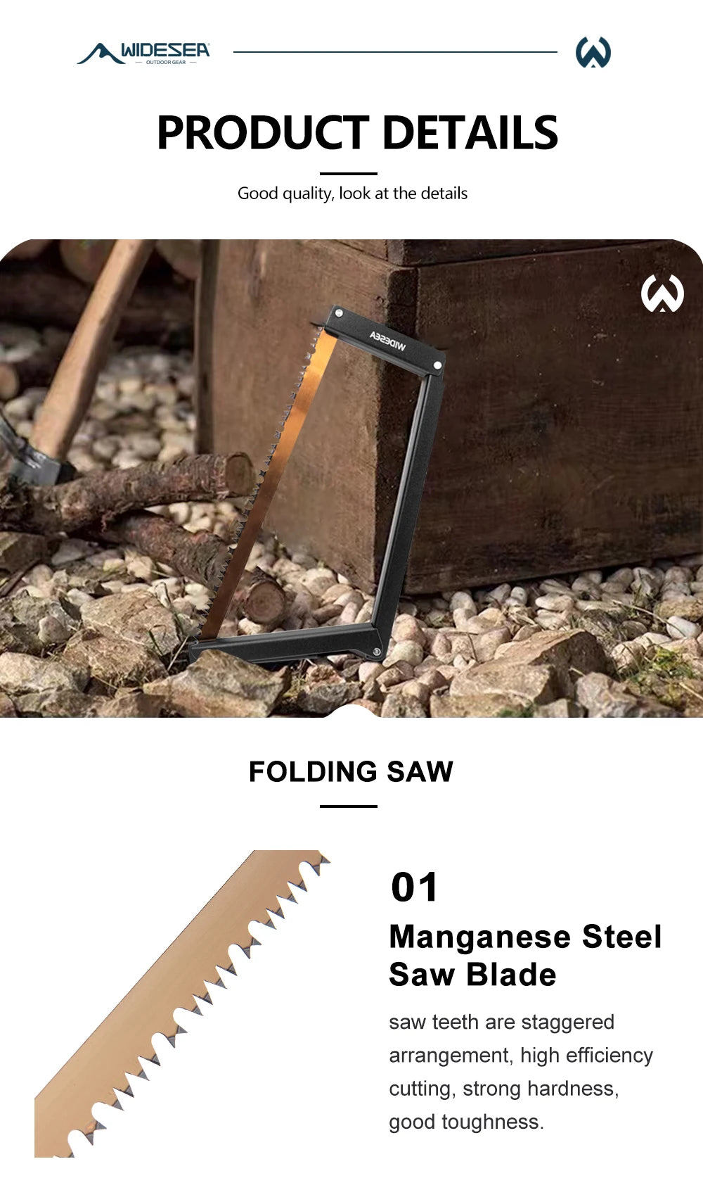 Widesea Folding Hand Saw - Manganese Steel Blade Aluminum Alloy Frame Portable Camping Saw for Tree Pruning Wood Cutting Outdoor