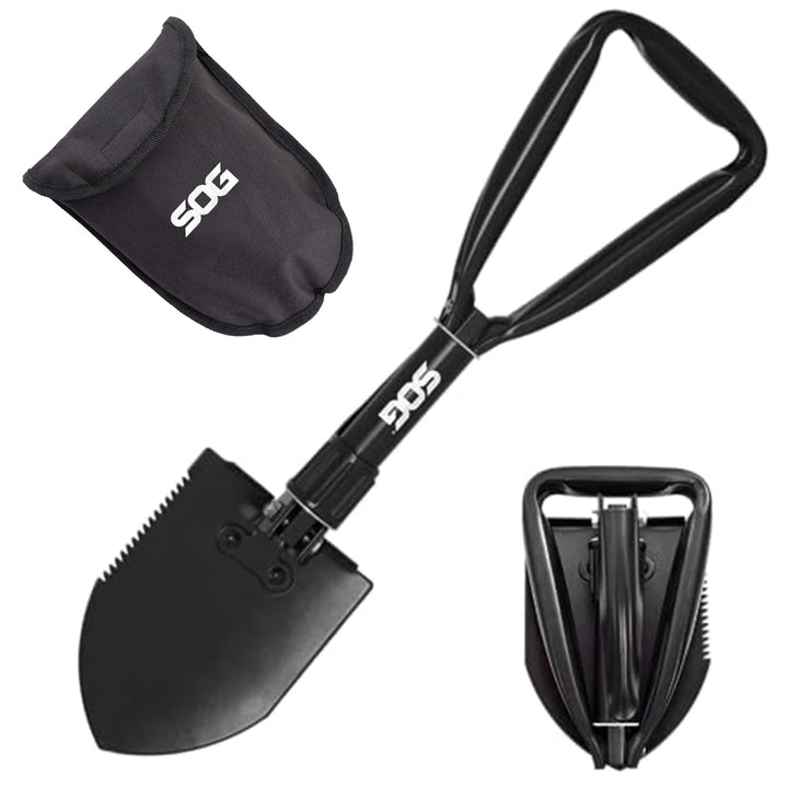 SOG Folding Shovel, Outdoor Camping Supplies, 18.25 Inch Folding Survival Shovel with Saw Edge and Tactical Shovel Carry Case