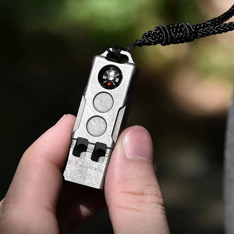 Titanium Alloy Compass Survival Whistle -High Decibel Dual Frequency Emergency Whistle for Outdoor Camping, Hiking &Rescue Tools