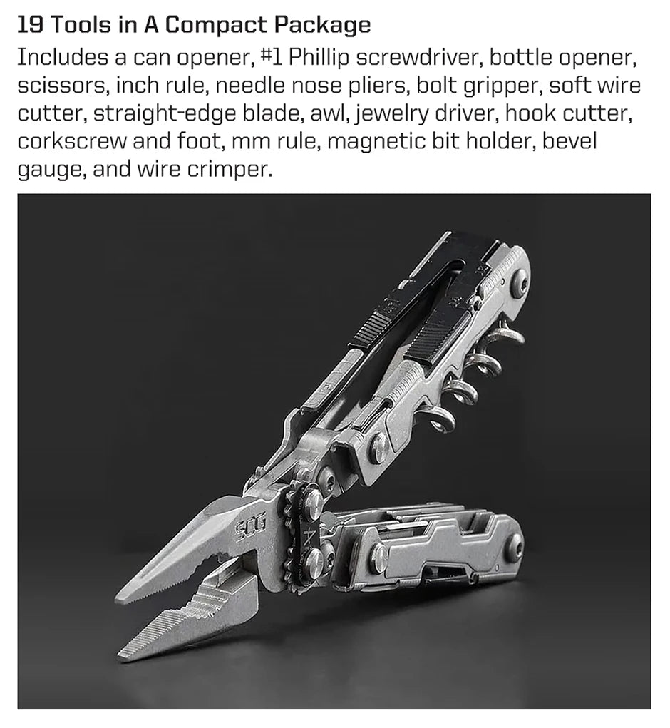 SOG 19 in 1 PowerLitre Folding Pliers Knife EDC Mini Multi - Tools Pocket Scissor Portable Outdoor Survival Multitools PL1001 - CP - BSG