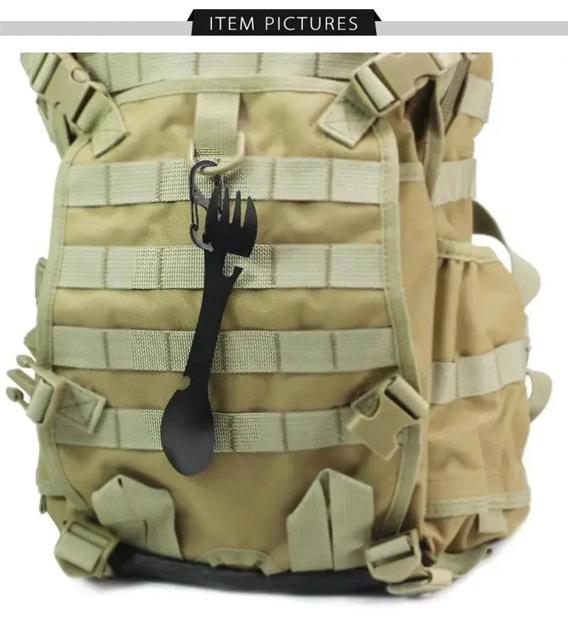 5-in-1 Stainless Steel Outdoor Multitool – Fork, Spoon, Knife, Bottle & Can Opener | BasicSurvivalGear.com