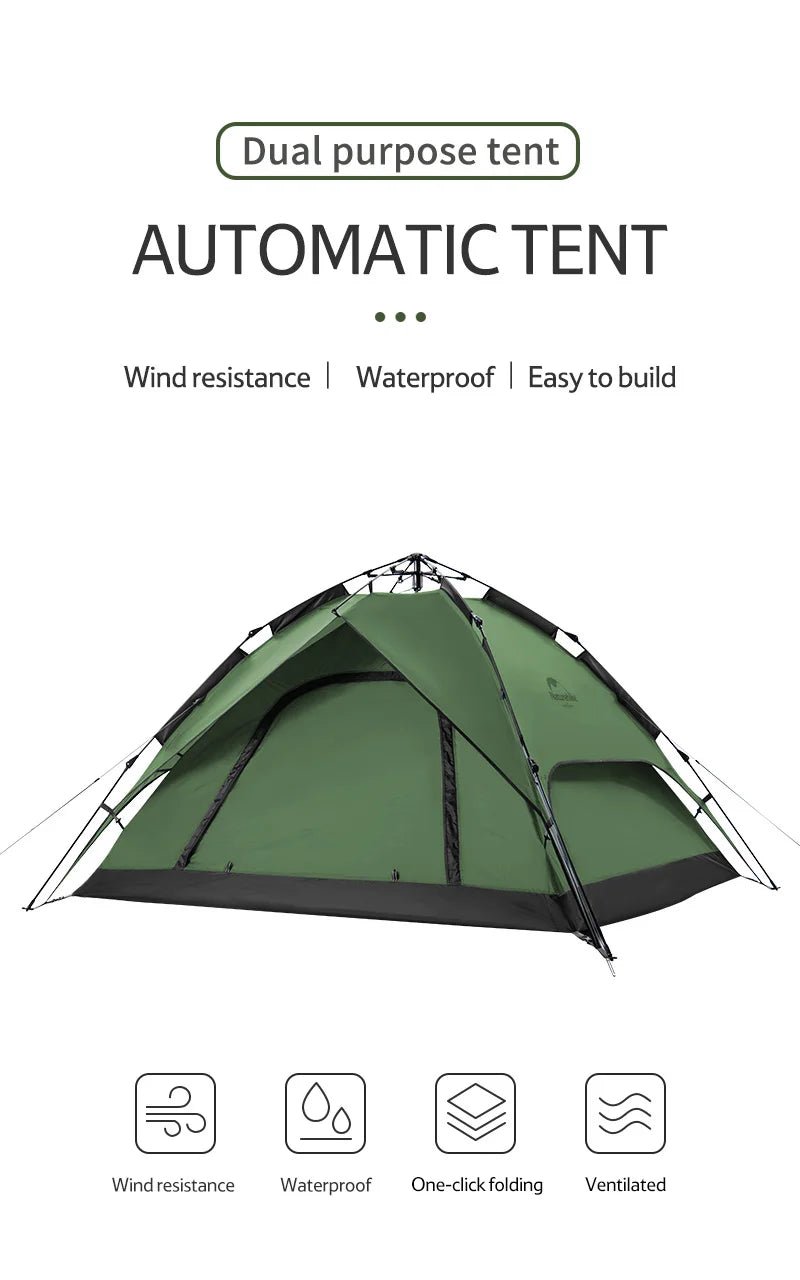 Naturehike Camping Automatic Tent One Touch Waterproof Roof Top Tents Double Door 3 Person Tent Outdoor Beach Fish Shelter Tent - BSG